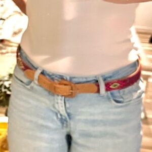 Handmade genuine leather/woven belt